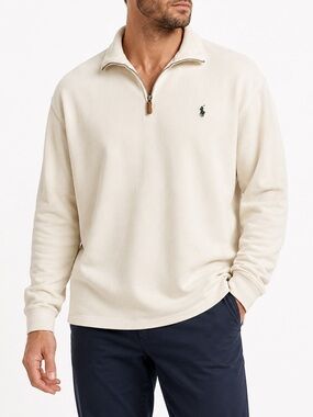 Polo Ralph Lauren Mens XXL Cream 1/4 Quarter Zip Cotton Pullover